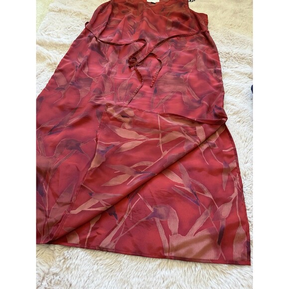 Vintage Maggie Mcnaughton Women Chiffon Maxi Dress Red Floral Print Boho Size 1X - Picture 4 of 8